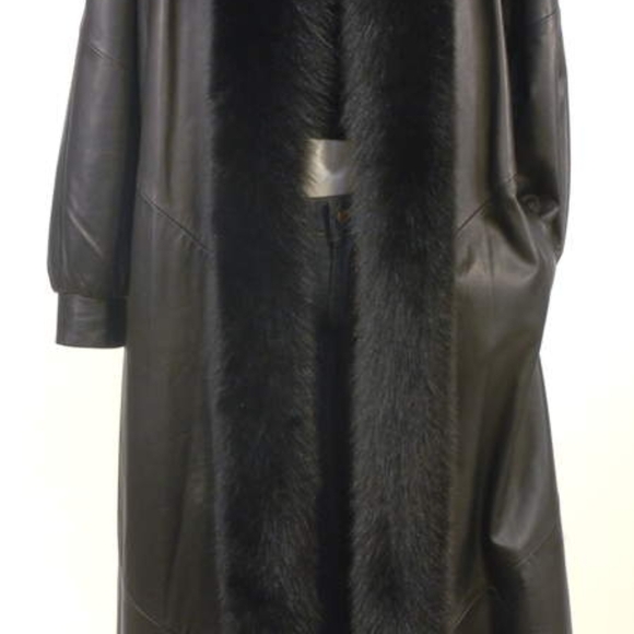 Greg Bell Black Maxi Vintage Fur Trim Leather Coat - Picture 4 of 16